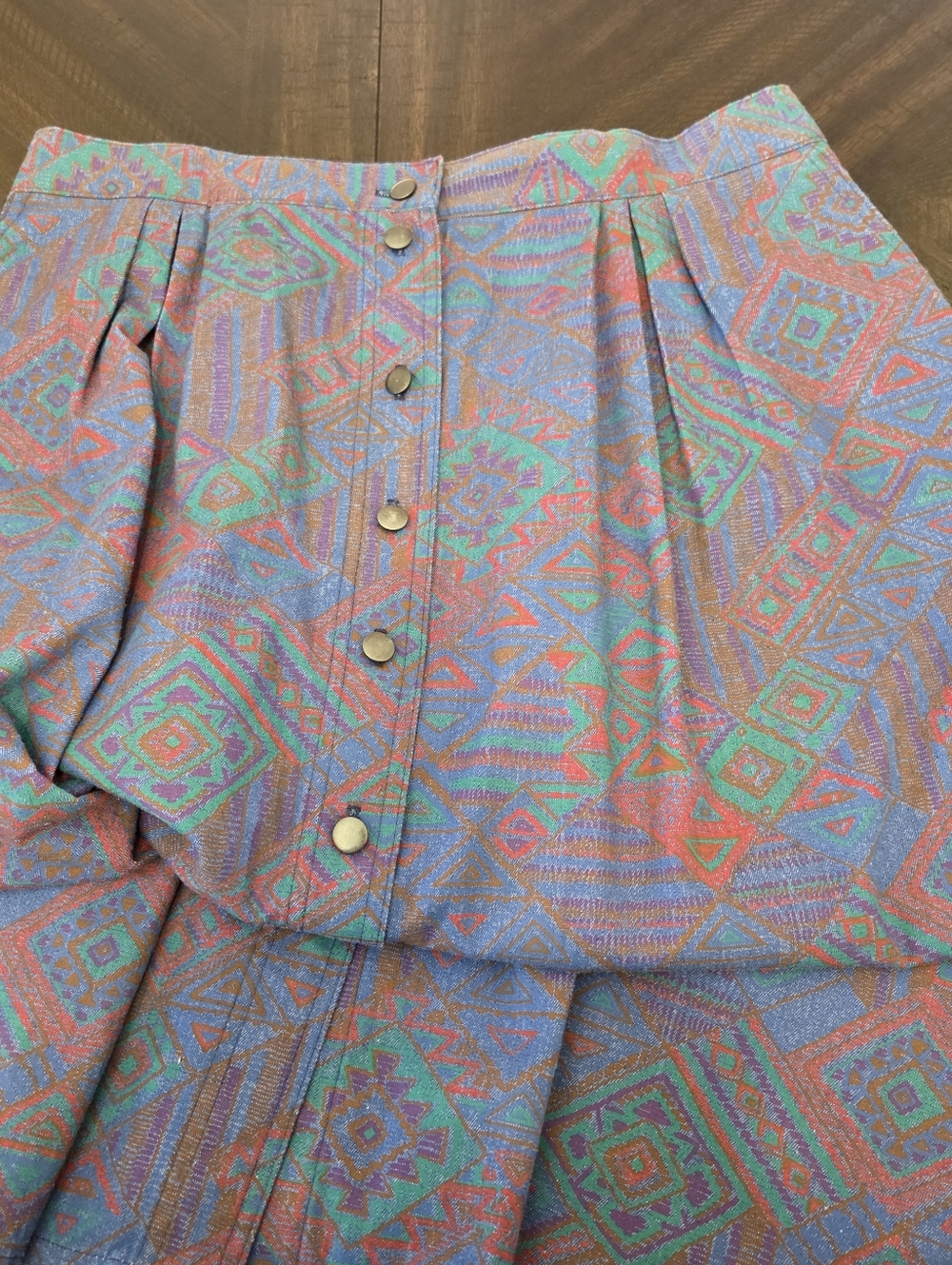 VTG Koret City Blues Southwestern Denim Midi Skirt Plus Size 20W Button Front - Picture 2 of 15